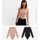 2 Pack Light Brown and Black Long Sleeve Bodysuits