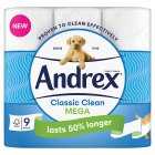 Andrex Classic Clean Mega Toilet Roll XL Longer Rolls, 9s