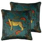 Paoletti Tropica Cheetah Twin Pack Polyester Filled Cushions Teal