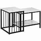 HOMCOM Two-Piece Modern Coffee Table With Steel Frame White And Black