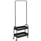 HOMCOM Metal Clothes Rack With Shoe Stand Clothing Rail On Wheels With 2 Basket Black