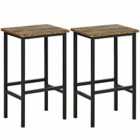 HOMCOM Industrial Bar Stools Set Of 2 Kitchen Bar Chairs Rustic Brown