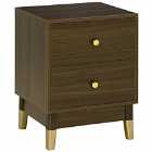 HOMCOM Modern Bedside Table Side Table Nightstand With 2 Drawers Brown Gold
