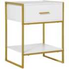 HOMCOM Modern Bedside Table Side Table Nightstand With Drawer Shelf White Gold