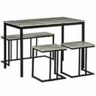 HOMCOM Dining Table Set Concrete Effect Table And Chairs For 4 People Grey