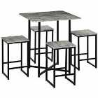 HOMCOM Concrete Effect Square Bar Table With Stools For 4 People Grey