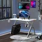 HOMCOM Ergonomic Gaming Desk With Hook Cup Holder Led & Cable Management White