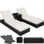 Tectake 2 Rattan Sunloungers And Table With Protective Cover - Black