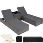 Tectake 2 Rattan Sunloungers And Table With Protective Cover - Dark Grey