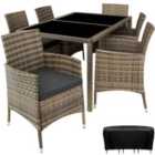 Tectake Rattan 6 Seat Dining Set With Protective Cover - Brown/Black