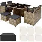 Tectake Manhattan 8-seater Rattan Dining Set W/ Protective Cover - Brown/Black