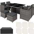 Tectake Manhattan 8-seater Rattan Dining Set W/ Protective Cover - Grey/Cream Cushions
