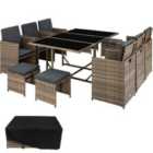 Tectake Malaga 10-seater Rattan Furniture Set W/ Protective Cover - Brown/Black