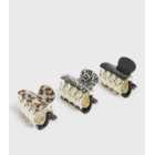 3 Pack Brown and Black Animal Print Mini Claw Clips