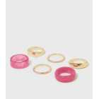 6 Pack Bright Pink Resin and Gold Rings
