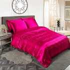 Todd Linens 6 Piece Silky Satin Breathable Duvet Cover Bedding Set - Fuchsia Pink Super King