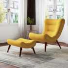 Living and Home Upholstered Arched Armless Accent Chair with Footstool - Yellow