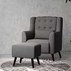 Living and Home Grey Linen Wingback Armchair And Footstool