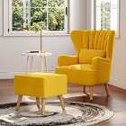 Living and Home Wingback Armchair And Footstool Yellow