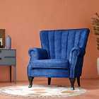 Living and Home Vintage Velvet Wingback Armchair - Blue