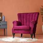 Living and Home Vintage Velvet Wingback Armchair - Wine Red