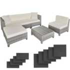 Tectake Rattan Corner Sofa Set With Aluminium Frame - Light Grey/Cream