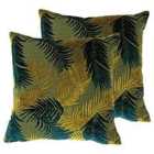 Paoletti Palm Grove Twin Pack Polyester Filled Cushions Gold/Teal