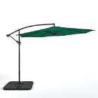 Livingandhome 3m Cantilever Garden Parasol Umbrella With Square Base - Dark Green