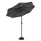 Livingandhome 3m Garden Parasol Sun Umbrella With 24 LED Lights - Dark Grey