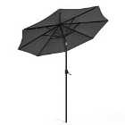 Livingandhome 3m Garden Parasol Sun Umbrella With 24 LED Lights No Base - Dark Grey