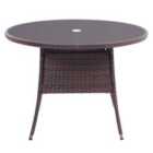 Livingandhome 105cm Patio Garden Round Rattan Glass Dining Table - Brown
