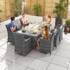 Nova Sienna 8 Seat Outdoor Dining Set With 2M X 1M Rectangular Table And Fire Pit - Grey
