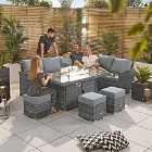 Nova Cambridge Corner Dining Set With Fire Pit Table (right Hand) - Grey
