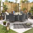 Nova Sienna 6 Seat Outdoor Dining Set With Fire Pit - 1.5M Round Table - Grey