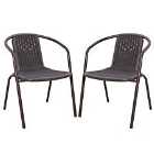 Livingandhome Set of 2 Garden Patio Stacking Chairs - Brown
