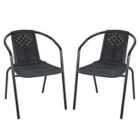 Livingandhome Set of 2 Garden Patio Stacking Chairs - Black