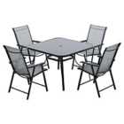 Livingandhome 5pc Garden Set Glass Table, 4 Folding Chairs