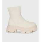 London Rebel Off White Chunky Ankle Boots
