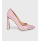 London Rebel Pale Pink Pointed Slim Block Heel Court Shoes