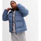Blue Colour Block Hooded Puffer Jacket