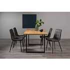 Rimi Rustic Oak Effect Melamine 6 Seater Dining Table With U Leg & 4 Mondrian Dark Grey Faux Leather Chairs With Black Legs
