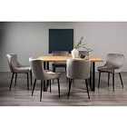Rimi Rustic Oak Effect Melamine 6 Seater Dining Table With U Leg & 6 Cezanne Grey Velvet Fabric Chairs With Black Legs