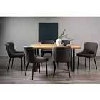 Rimi Rustic Oak Effect Melamine 6 Seater Dining Table With U Leg & 6 Cezanne Dark Grey Faux Leather Chairs With Black Legs