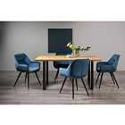 Rimi Rustic Oak Effect Melamine 6 Seater Dining Table With U Leg & 4 Dali Petrol Blue Velvet Fabric Chairs With Black Legs