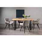 Rimi Rustic Oak Effect Melamine 6 Seater Dining Table With U Leg & 4 Dali Grey Velvet Fabric Chairs With Black Legs
