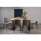 Rimi Rustic Oak Effect Melamine 6 Seater Dining Table With U Leg & 6 Mondrian Grey Velvet Fabric Chairs With Black Legs