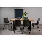 Rimi Rustic Oak Effect Melamine 6 Seater Dining Table With U Leg & 6 Mondrian Dark Grey Faux Leather Chairs With Black Legs