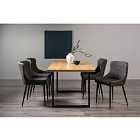 Rimi Rustic Oak Effect Melamine 6 Seater Dining Table With U Leg & 4 Cezanne Dark Grey Faux Leather Chairs With Black Legs