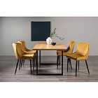 Rimi Rustic Oak Effect Melamine 6 Seater Dining Table With U Leg & 4 Cezanne Mustard Velvet Fabric Chairs With Black Legs