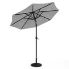 Living and Home 3M Garden Parasol Sun Umbrella with 24 LED Lights and Base- Light Grey